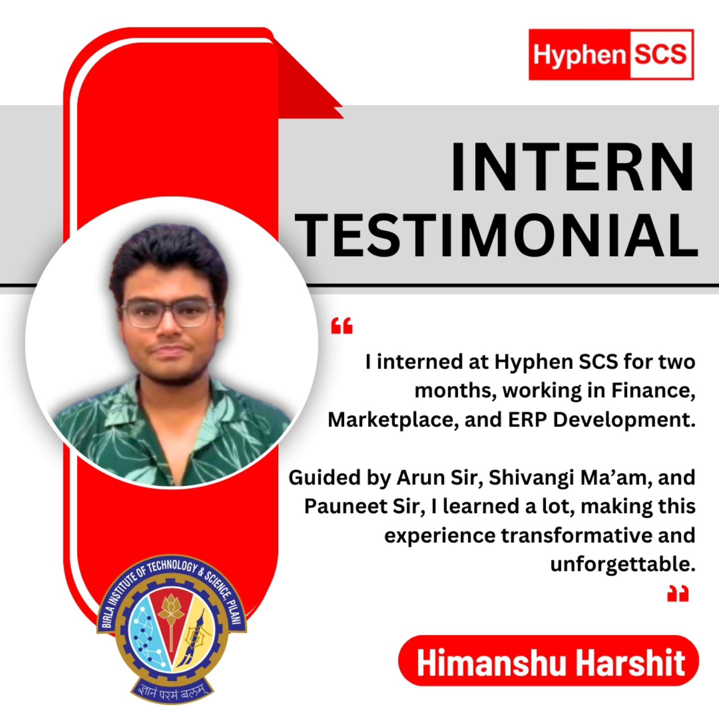 Heartfelt Thanks to Himanshu Harshit for Sharing Your Inspiring Journey with Hyphen SCS